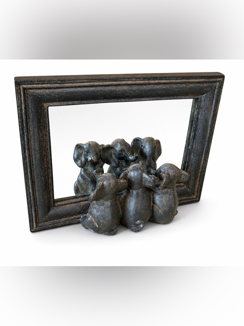 Pier 1 Elephant Mirror Decor 8x6 Rustic Frame Bronze Elephant Figurine Accent